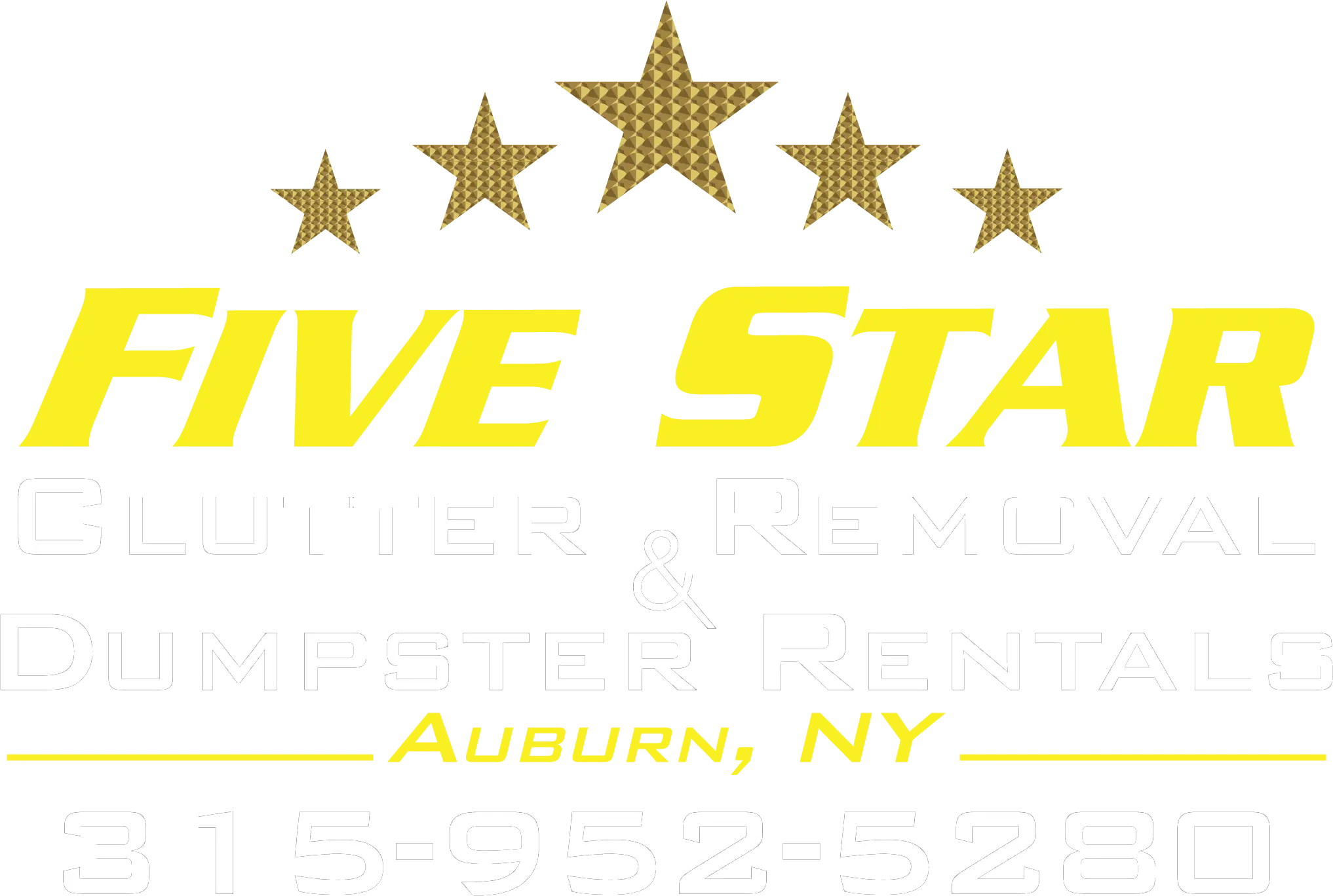 Logo of "five star clutter & dumpster rentals" with contact number for service in auburn, ny.